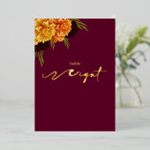 Elegant Burgundy Red  "MARIGOLD" Table Number 箔シーズンカード (立ち正面)