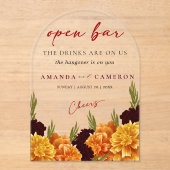 Elegant Burgundy Red  "MARIGOLD" Wedding Open Bar アクリル招待状 (正面)