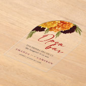 Elegant Burgundy Red  "MARIGOLD" Wedding Open Bar アクリル招待状 (レイダウン)