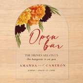 Elegant Burgundy Red  "MARIGOLD" Wedding Open Bar アクリル招待状 (正面)