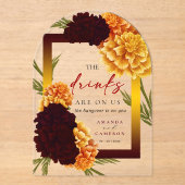 Elegant Burgundy Red  "MARIGOLD" Wedding The Drink アクリル招待状 (正面)