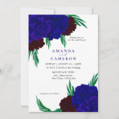 Elegant Burgundy Red Navy Blue "MARIGOLD" Wedding 招待状 (正面)