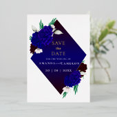 Elegant Burgundy Red Navy Blue "MARIGOLD" Wedding 箔招待状 (立ち正面)