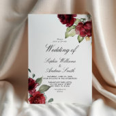 Elegant Burgundy Red Rose Rustic Wood Wedding 招待状