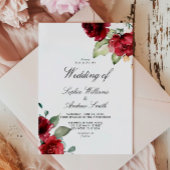 Elegant Burgundy Red Rose Rustic Wood Wedding 招待状