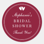 Elegant Burgundy Red Valentines Bridal Shower ラウンドシール (正面)