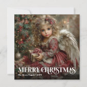 Elegant Burgundy Red Victorian Angel Christmas Car シーズンカード (正面)