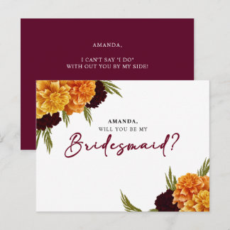 Elegant Burgundy Red Watercolor MARIGOL Bridesmaid ポストカード