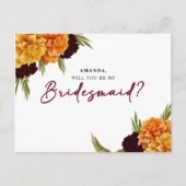 Elegant Burgundy Red Watercolor MARIGOL Bridesmaid ポストカード (正面)