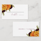 Elegant Burgundy Red Watercolor "MARIGOLD" プレイスカード (正面/裏面)