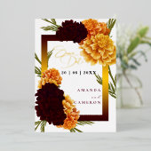 Elegant Burgundy Red Watercolor "MARIGOLD" Photo  箔招待状 (立ち正面)