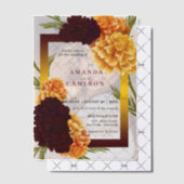 Elegant Burgundy Red Watercolor "MARIGOLD" Wedding ベラム紙招待状 (オフセット (招待状))