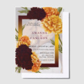 Elegant Burgundy Red Watercolor "MARIGOLD" Wedding ベラム紙招待状 (オフセット)