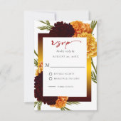 Elegant Burgundy Red Watercolor MARIGOLD Wedding  出欠カード (正面)