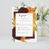 Elegant Burgundy Red Watercolor MARIGOLD Wedding  出欠カード (スタンド正面)