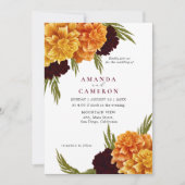 Elegant Burgundy Red Watercolor "MARIGOLD" Wedding 招待状 (正面)