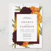 Elegant Burgundy Red Watercolor "MARIGOLD" Wedding 招待状 (正面)