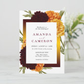 Elegant Burgundy Red Watercolor "MARIGOLD" Wedding 招待状 (スタンド正面)