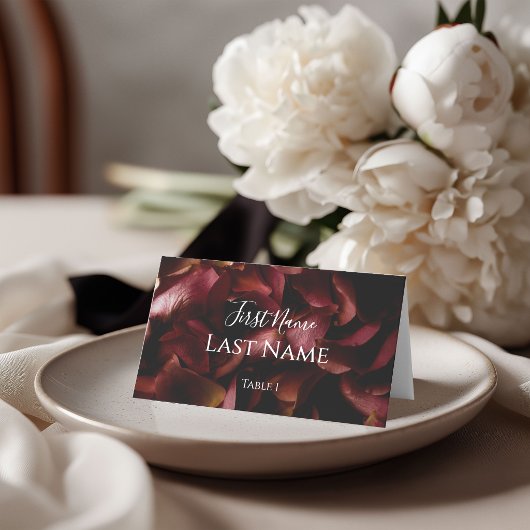 Elegant Burgundy Romantic Rose Folded Place Card プレイスカード