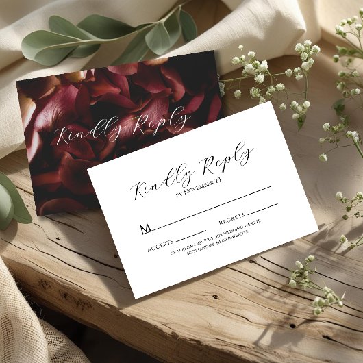 Elegant Burgundy Romantic Rose RSVP Card