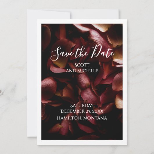 Elegant Burgundy Romantic Rose Save The Date Card (正面)