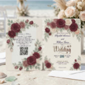 Elegant Burgundy Rose All In One QR Code Wedding 招待状