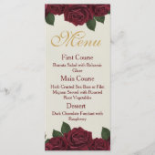 Elegant Burgundy Rose and Gold Floral Wedding Menu メニュー (正面)