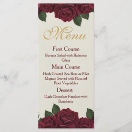 Elegant Burgundy Rose and Gold Floral Wedding Menu メニュー