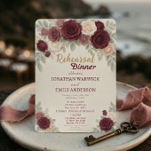 Elegant Burgundy Rose Chic Rehearsal Dinner 招待状