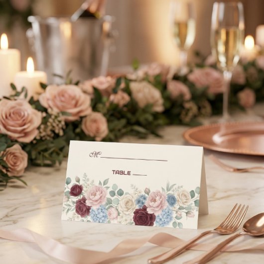 Elegant Burgundy Rose Chic Wedding プレイスカード