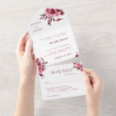 Elegant Burgundy  Rose Floral  Wedding Invitation  オールインワン招待状 (貼ってはがせる)