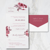 Elegant Burgundy  Rose Floral  Wedding Invitation  オールインワン招待状