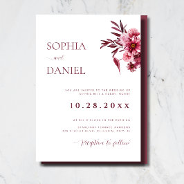 Elegant Burgundy Rose Floral Wedding Invitation  招待状