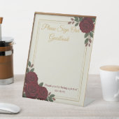 Elegant Burgundy Rose & Gold Guestbook Wedding Sig 台座サイン (インサイチュ)