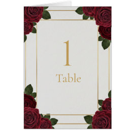 Elegant Burgundy Rose Gold Table Number Card 