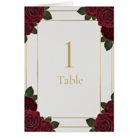 Elegant Burgundy Rose Gold Table Number Card (正面)