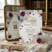 Elegant Burgundy Rose Modern QR Code Wedding 招待状