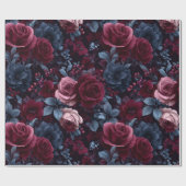 Elegant Burgundy Rose Navy Floral Pattern ラッピングペーパー (フラット)