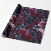 Elegant Burgundy Rose Navy Floral Pattern ラッピングペーパー (アンロールド)