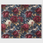 Elegant Burgundy Rose Navy Floral Pattern ラッピングペーパー (フラット)