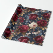 Elegant Burgundy Rose Navy Floral Pattern ラッピングペーパー (アンロールド)