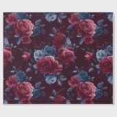 Elegant Burgundy Rose Navy Floral Pattern ラッピングペーパー (フラット)
