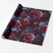 Elegant Burgundy Rose Navy Floral Pattern ラッピングペーパー (アンロールド)