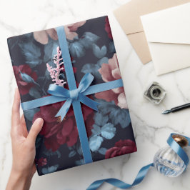 Elegant Burgundy Rose Navy Floral Pattern ラッピングペーパー