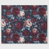 Elegant Burgundy Rose Navy Floral Pattern ラッピングペーパー (フラット)