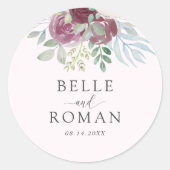 Elegant Burgundy Rose Watercolor Wedding ラウンドシール (正面)