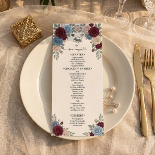 Elegant Burgundy Roses Wedding Menu メニュー