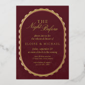 Elegant Burgundy Scalloped Oval Rehearsal Dinner 箔招待状 (正面)