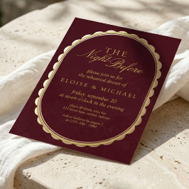 Elegant Burgundy Scalloped Oval Rehearsal Dinner 箔招待状