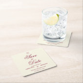 Elegant Burgundy Script Cream Ivory Bow Wedding スクエアペーパーコースター (インサイチュ)